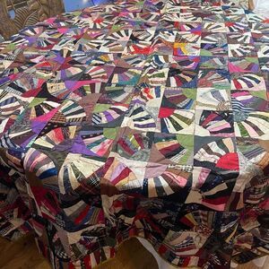 Antique Handmade Pieced Ribbon Patchwork Crazy Quilt Top Handsewn